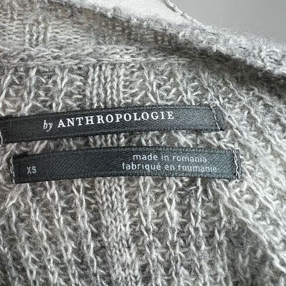 Anthropologie Gray Pointelle Knit Pullover Sweater Size XS Boxy Cropped Cable - Picture 7 of 11